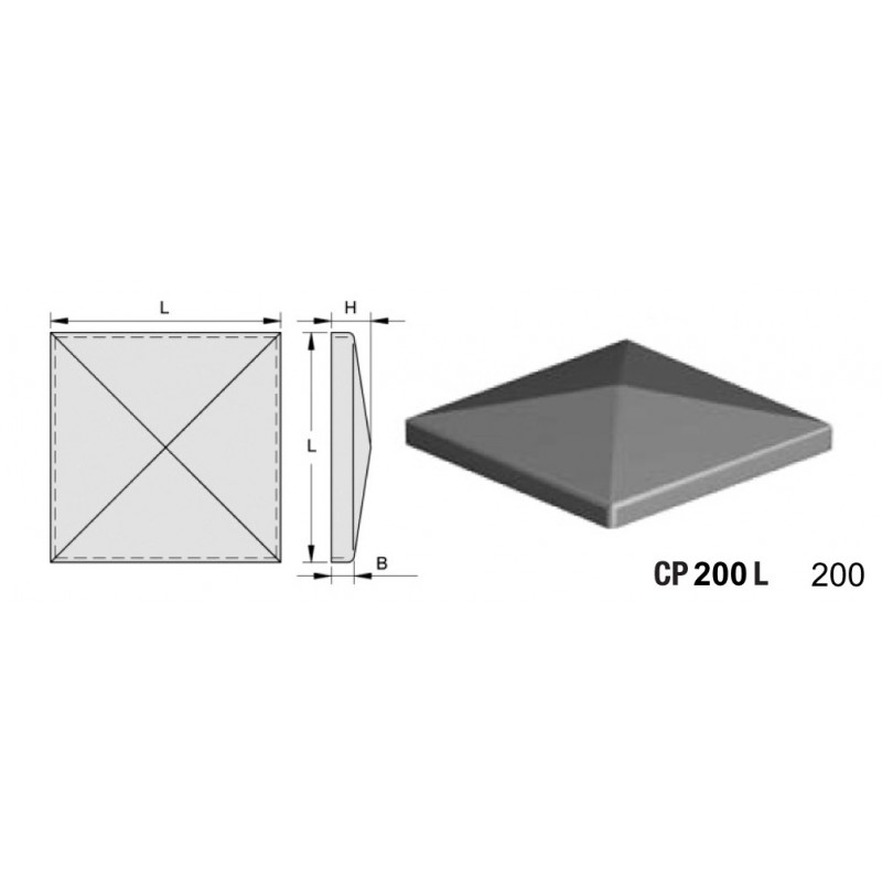 fer forgé Chapeau de piliers LARGEUR 200 mm x 200 mm LONGUEUR - Ref CP200L