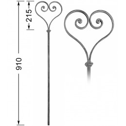 fer forgé Barreau forgé HAUTEUR 910 mm - volutes L. 200 mm Barreau carré 14x14 volutes plat 14x6 - Ref 26ABIS-14-910
