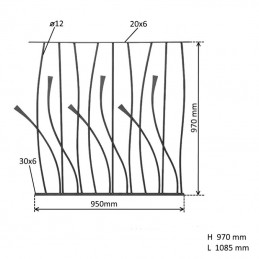 fer forgé Panneau décoratif modèle à plat HAUTEUR 970 mm x 950 mm LARGEUR Barreau Rond 12 Ref BT60301020