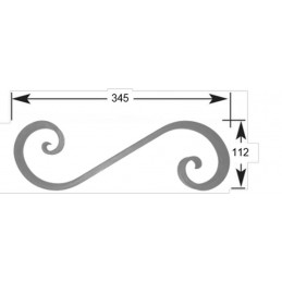 fer forgé Volute effilée 112 mm x 345 mm Plat 20x10 - Ref V402L20X10