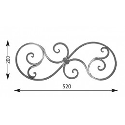 fer forgé Volute décorative HAUTEUR 200 mm x 520 mm LARGEUR Plat 16x8 - Ref VB106-16X8