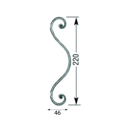 fer forgé Volute à noyaux forgés fer martelé HAUTEUR 220 mm x 46 mm PLAT 14x6 - Ref V21M14x6