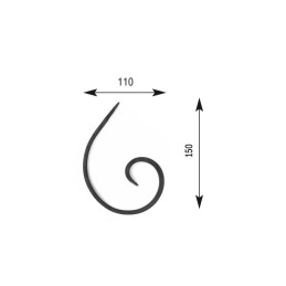 fer forgé Volute effilée HAUTEUR 150 mm x 110 mm LARGEUR Plat 14x6 - Ref V9L14X6
