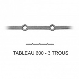 fer forgé Traverse à trous renflés à chaud sur mesure HAUTEUR 600 mm tableau Carré 18x18 - Ref TR1-18-600