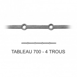 fer forgé Traverse à trous renflés à chaud sur mesure HAUTEUR 700 mm tableau Carré 18x18 - Ref TR1-18-700