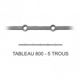 fer forgé Traverse à trous renflés à chaud sur mesure HAUTEUR 800 mm tableau Carré 18x18 - Ref TR1-18-800