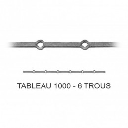 fer forgé Traverse à trous renflés à chaud sur mesure HAUTEUR 1000 mm tableau Carré 18x18 - Ref TR1-18-1000