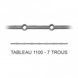 fer forgé Traverse à trous renflés à chaud sur mesure HAUTEUR 1100 mm tableau Carré 18x18 - Ref TR1-18-1100