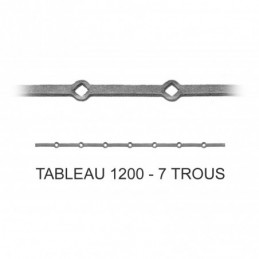 fer forgé Traverse à trous renflés à chaud sur mesure HAUTEUR 1200 mm tableau Carré 18x18 - Ref TR1-18-1200