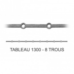 fer forgé Traverse à trous renflés à chaud sur mesure HAUTEUR 1300 mm tableau Carré 18x18 - Ref TR1-18-1300