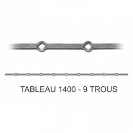 fer forgé Traverse à trous renflés à chaud sur mesure HAUTEUR 1400 mm tableau Carré 18x18 - Ref TR1-18-1400