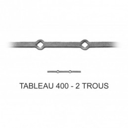 fer forgé Traverse à trous renflés à chaud sur mesure HAUTEUR 400 mm tableau Carré 16x16 passage Carré 14x14 - Ref TR1-16-14-400