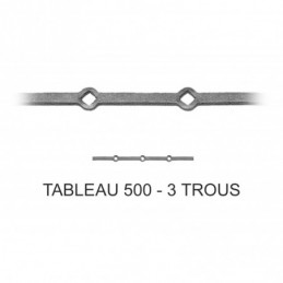 fer forgé Traverse à trous renflés à chaud sur mesure HAUTEUR 500 mm tableau Carré 16x16 passage Carré 14x14 - Ref TR1-16-14-500