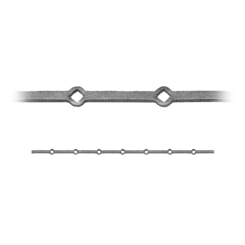 fer forgé Traverse à trous renflés à chaud sur mesure HAUTEUR 1100 mm tableau Carré 16x16 passage Carré 14x14 - Ref TR1-16-14...