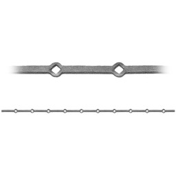 fer forgé Traverse à trous renflés à chaud sur mesure HAUTEUR 1500 mm tableau Carré 16x16 passage Carré 14x14 - Ref TR1-16-14...