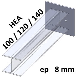 Platine acier HEA 214x220x8 mm - 2 trous D.14 mm-Ref. PLHEA214x220-8