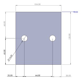 Platine acier IPE 120x104x10 mm-2 trous D.14 mm-Ref. PLIPE120x104-10