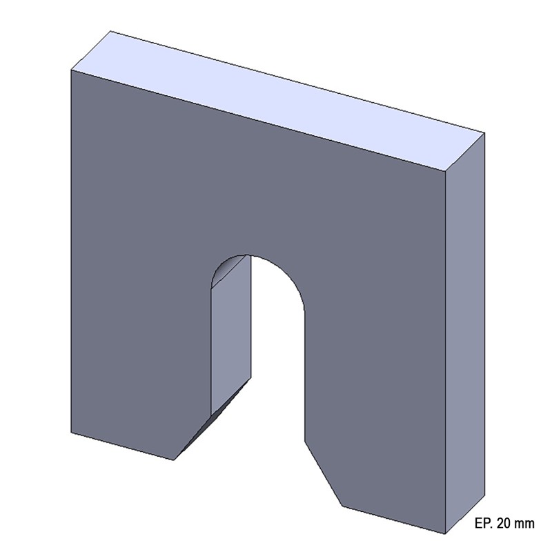 Platine à encoche acier Ø25 mm - 100x100x20 mm - Ref. PLENC25-20