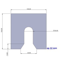 Platine à encoche acier Ø25 mm - 100x100x12 mm - Ref. PLENC25-12